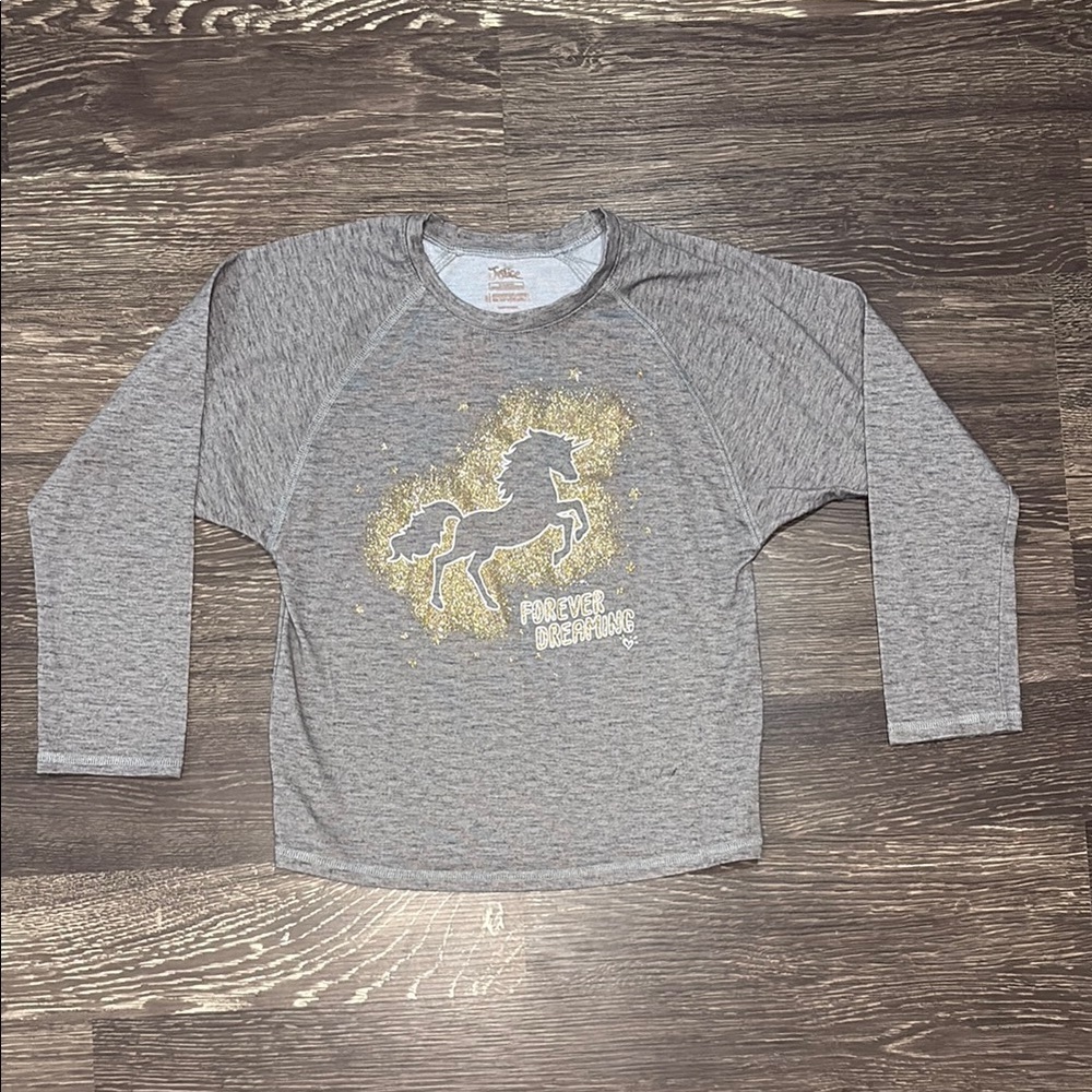 Girls long sleeve shirt Justice brand with sparkly unicorn outline size 8